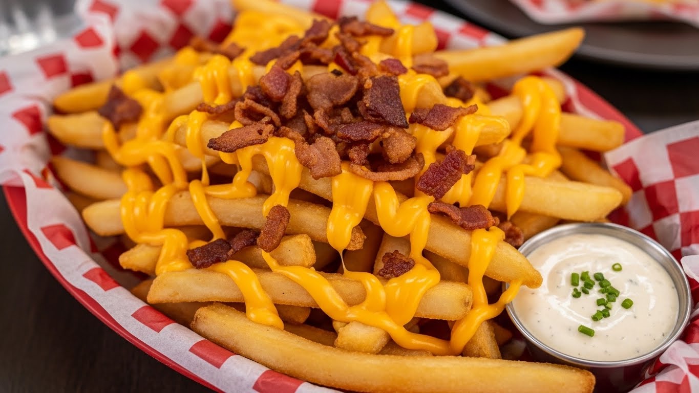 Batata Frita com Cheddar e Bacon
