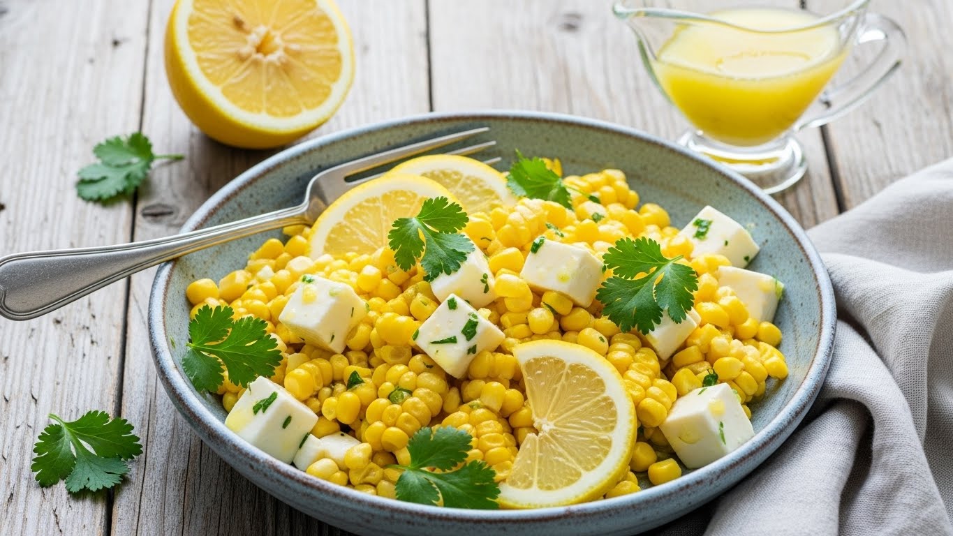 Salada Refrescante de Milho e Queijo Branco com Vinagrete de Limão