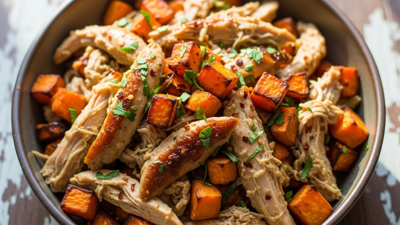 Frango Desfiado com Batata Doce