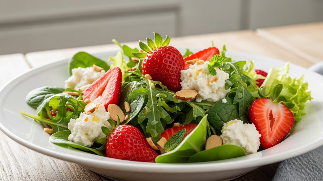 Salada Primavera de Morango e Queijo Fresco
