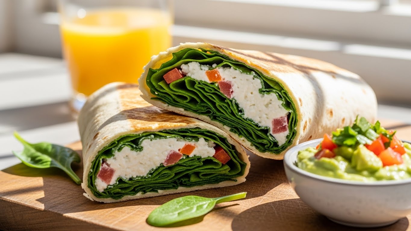 Wrap Matinal Turbo de Espinafre e Cottage