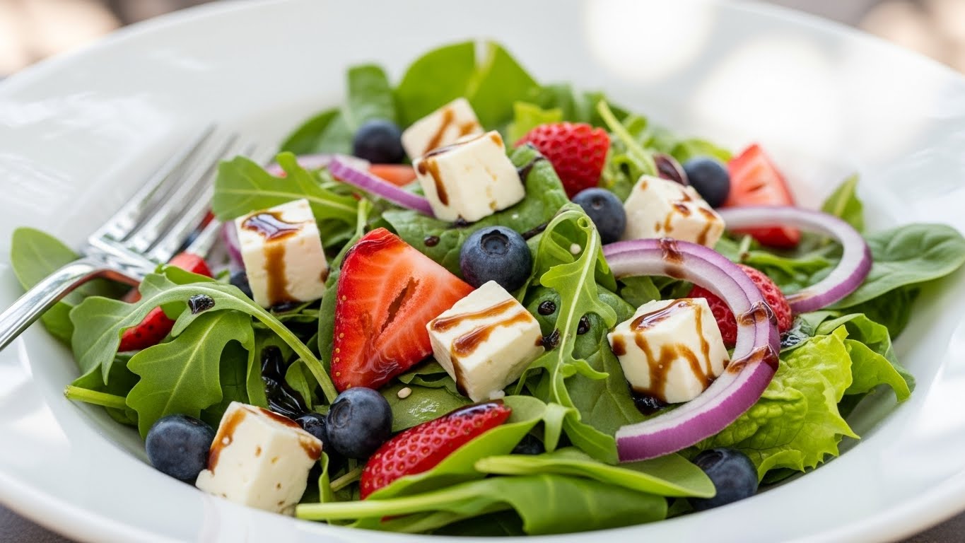 Salada Refrescante de Verão com Queijo Minas e Balsâmico Doce