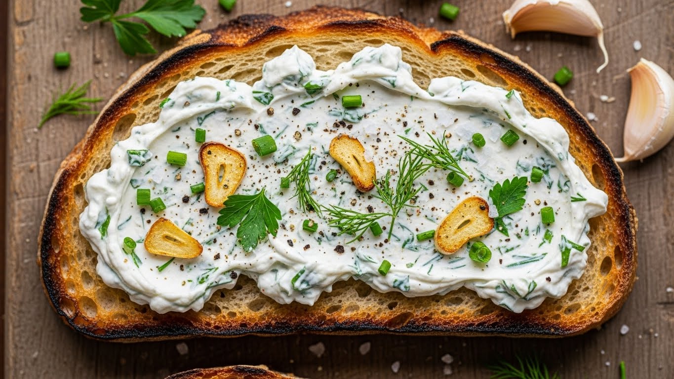 Tostada Rústica de Alho e Ervas com Queijo Cremoso