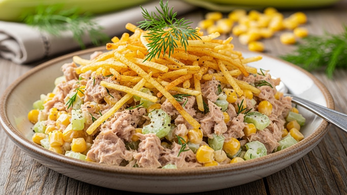 Salada Cremosa de Atum e Milho com Crocância de Batata Palha