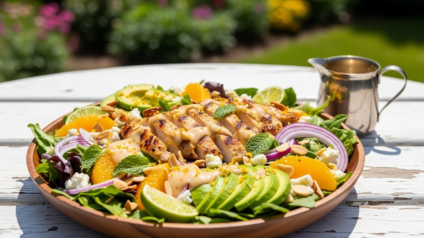 Salada de Verão Refrescante com Frango e Molho Cítrico Cremoso