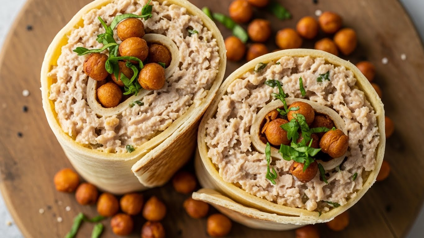 Enrolado Proteico de Frango Cremoso com Grão de Bico Crocante