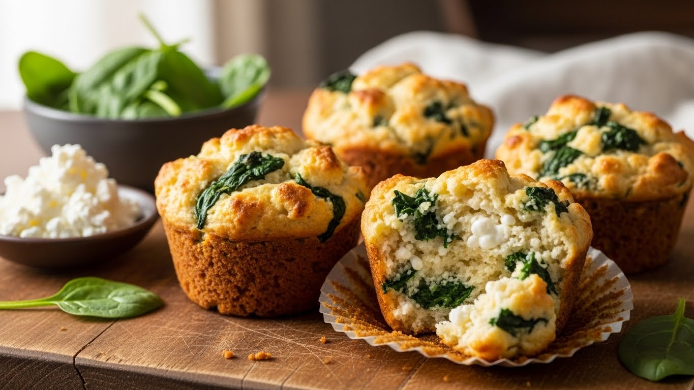 Muffins Proteicos de Espinafre e Queijo Cottage