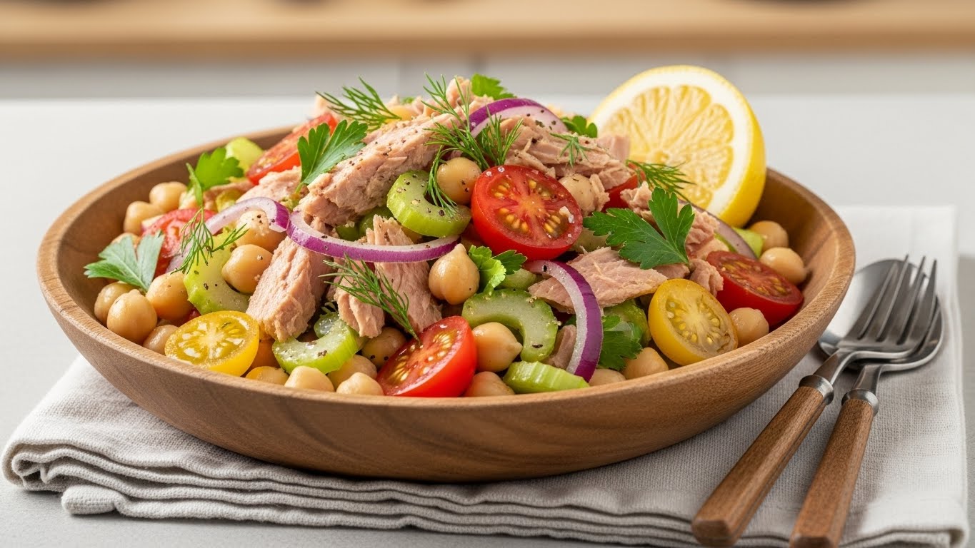 Salada de Grão-de-Bico com Atum