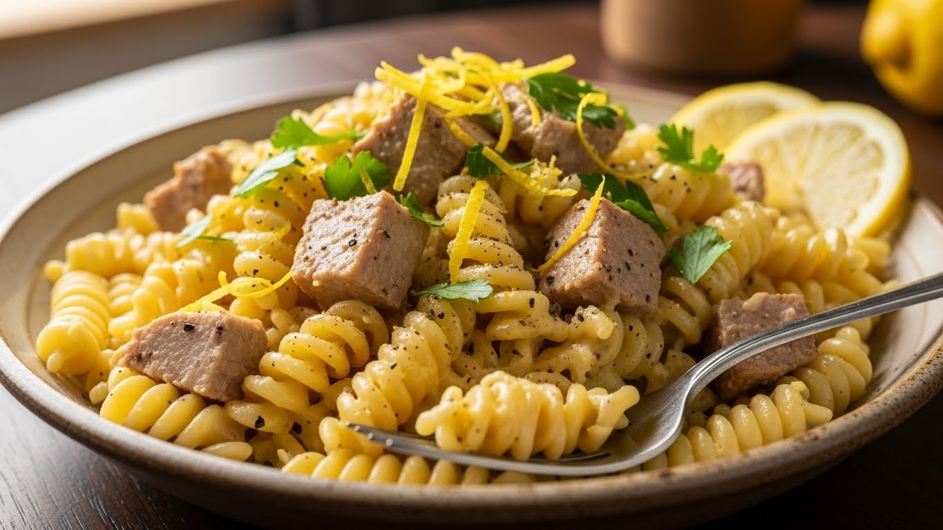 Fusilli Cremoso ao Limão e Atum Fresco