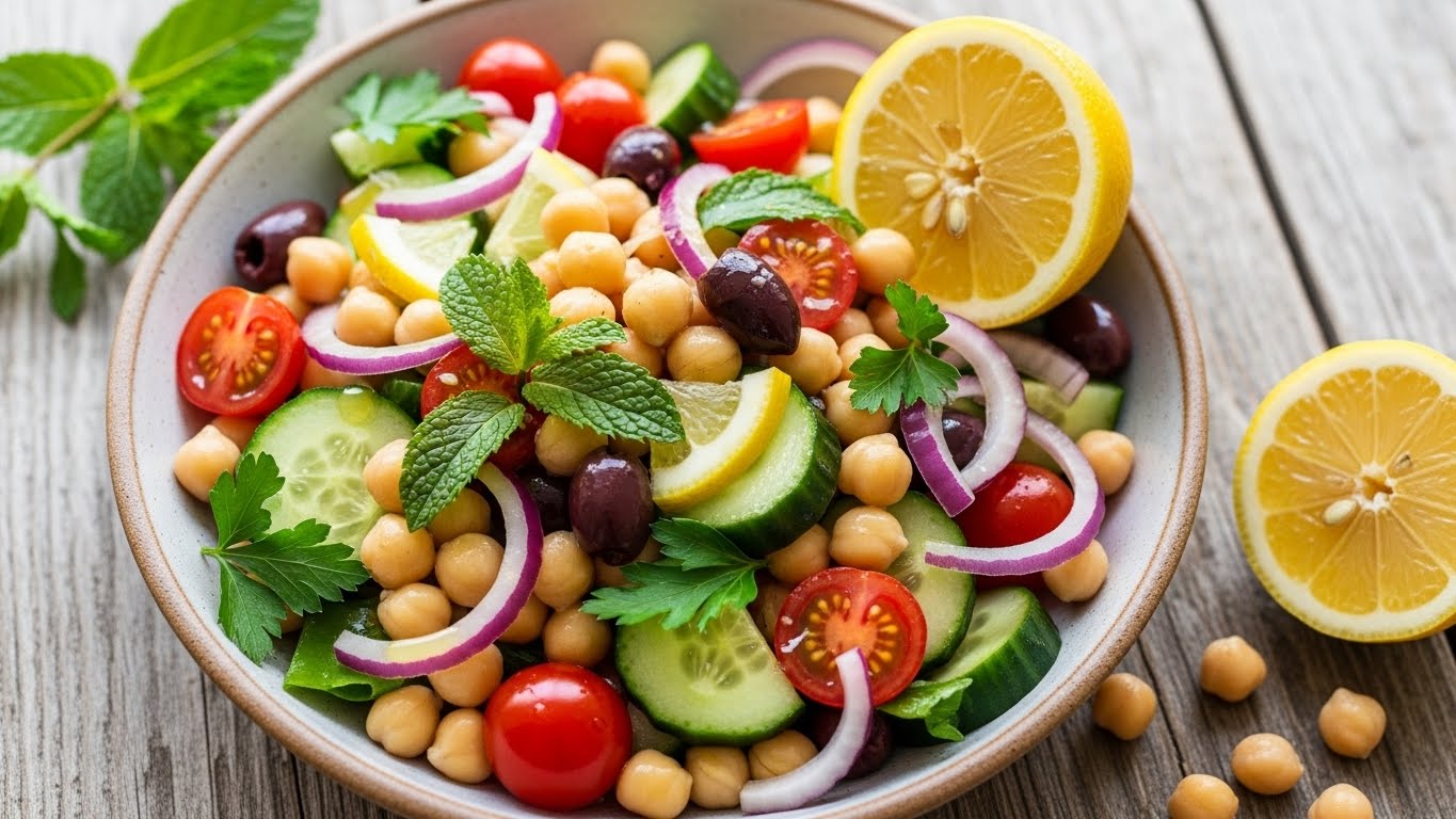 Salada Mediterrânea de Grão de Bico e Limão