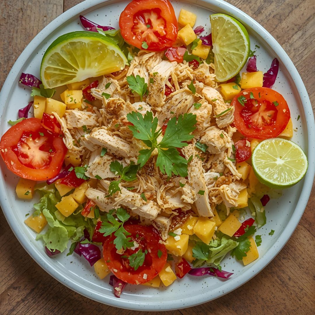 Salada Tropical do Sol Nascente com Frango Desfiado