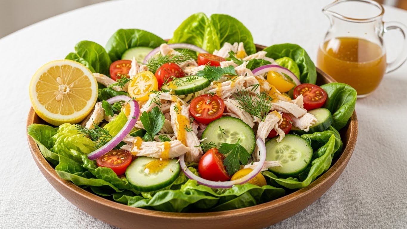 Salada Refrescante de Frango e Vinaigrette de Mel e Limão