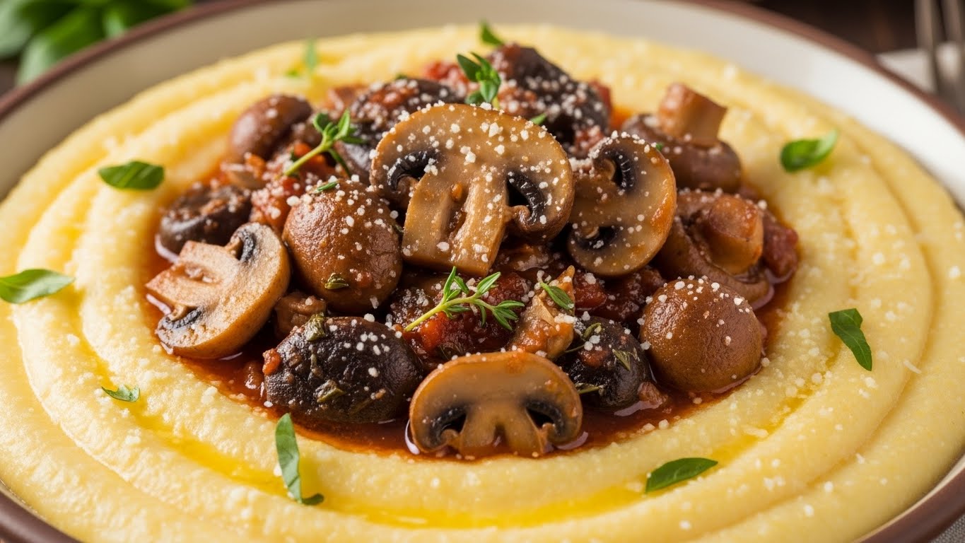 Polenta Cremosa com Ragu de Cogumelos
