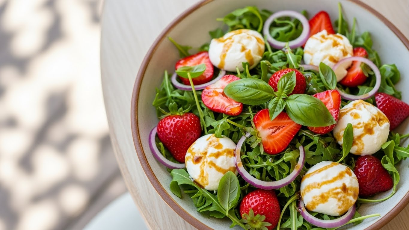 Brisa de Verão: Salada Refrescante de Morango e Queijo Fresco