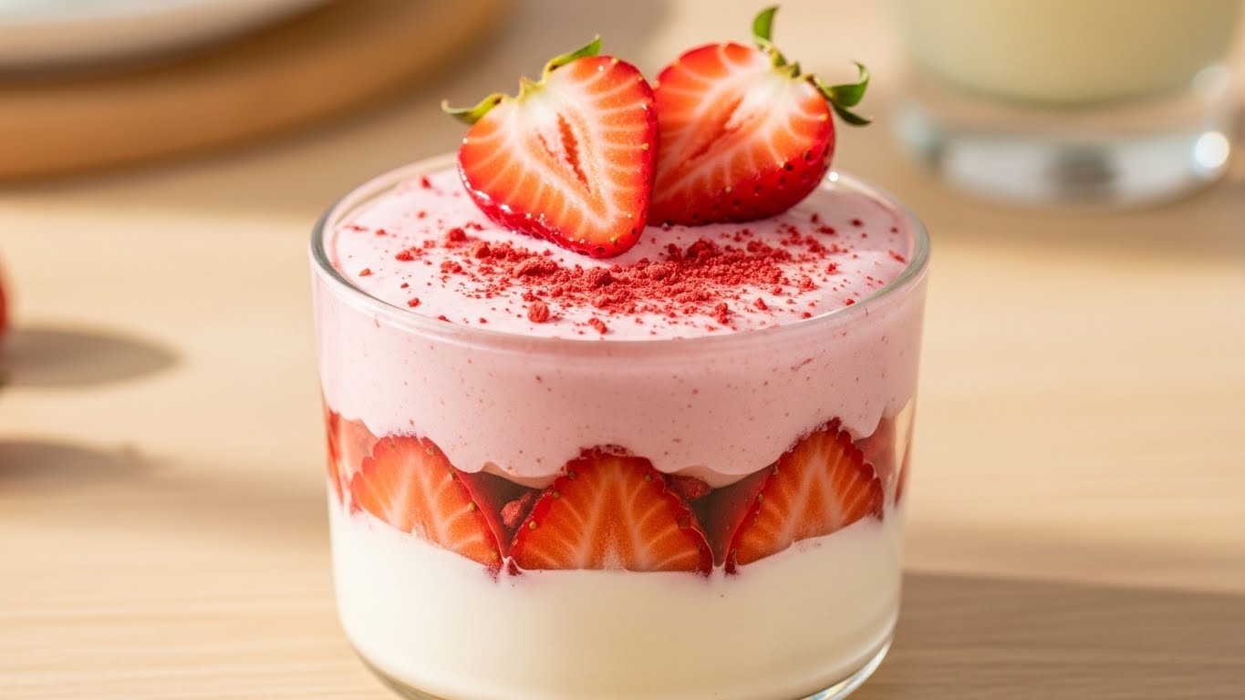 Mousse Gelado de Morango e Leite Ninho