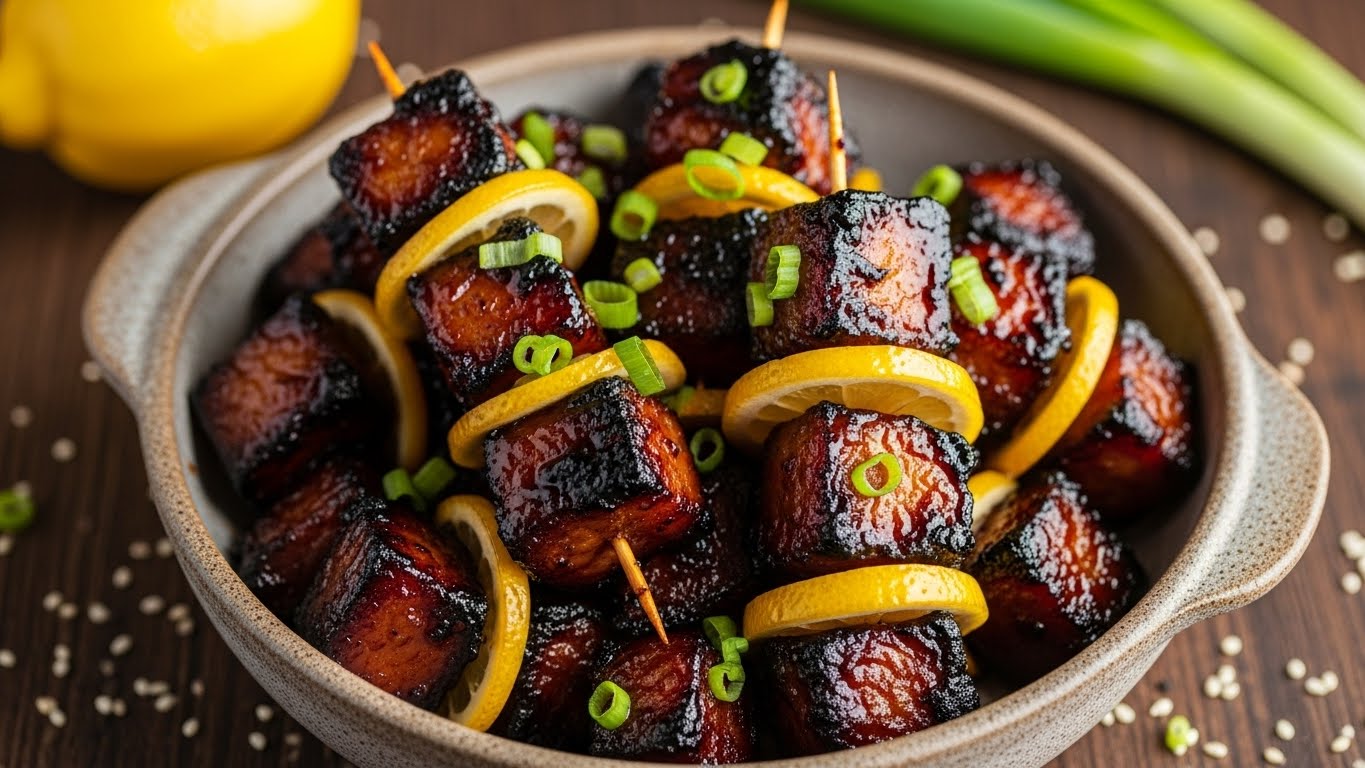 Cubos de Porco Caramelizados Agridoce com Limão