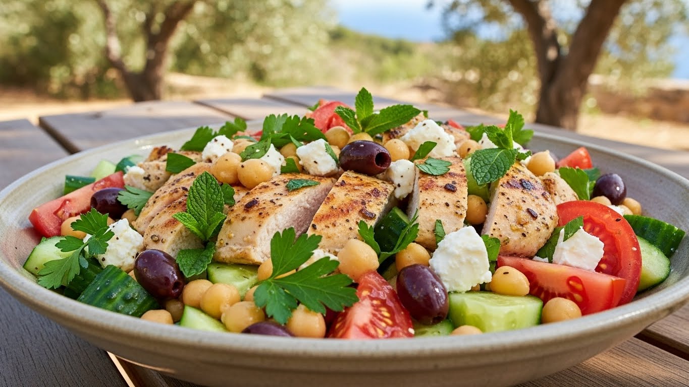 Salada Mediterrânea de Frango e Grão de Bico