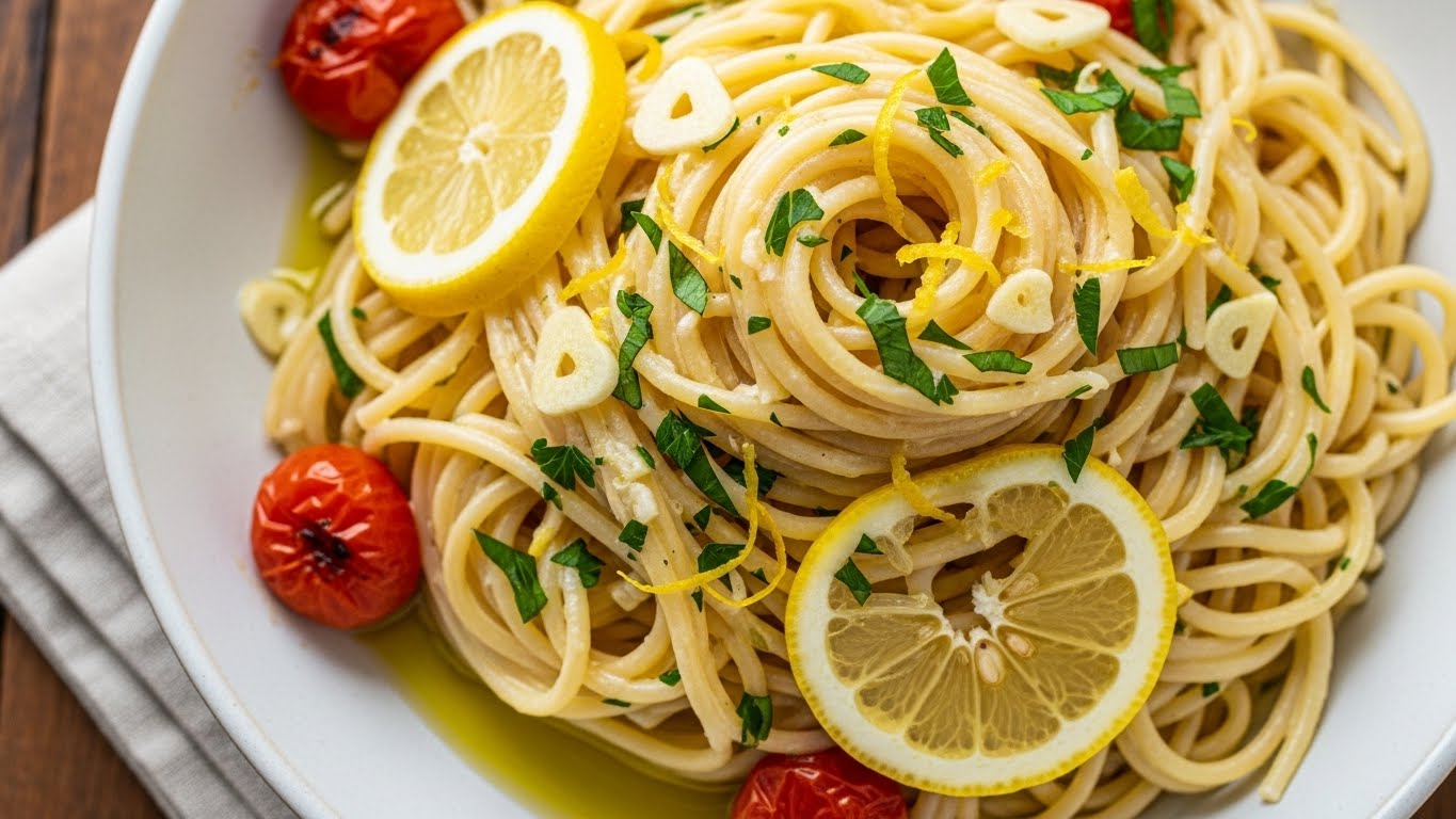 Spaghetti Cremoso Rápido de Limão e Alho