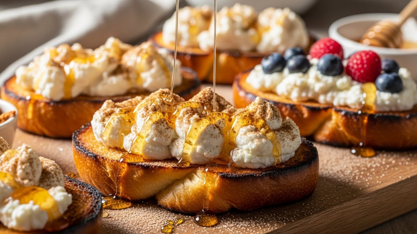 Torradas Crocantes de Ricota Doce com Mel e Canela